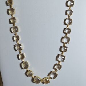 Faceted Prong Set Clear Glass Gold Tone Necklace 18" end to end 2" Extension